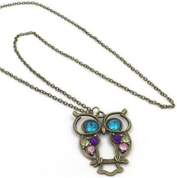Doirot Jewelry Vintage Retro Owl Heart Design Long Necklace Jewellery Pendant