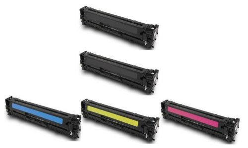 Set Of (5) Cartridges - (2) Black (1)Cyan (1) Magenta (1) Yellow - High Quality Compatible Toner Replaces HP CB540A, CB541A, CB542A and CB543A For Use With HP LaserJet CM1300m CM1312nfi, CP1215, CP1217, CP1515n and CP1518ni Printers On Sale