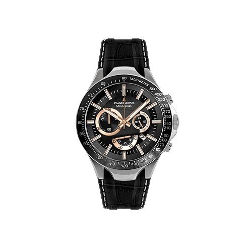 Jacques Lemans Sports Herren-Armbanduhr XL Dakar Chronograph Leder 1-1661D