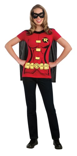  Rubie's Costume Co Women's Dc Comics Robin T-Shirt With Cape And Eye Mask