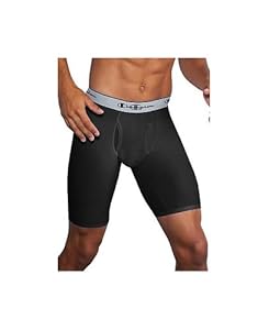 Champion Men's Tech Performance Long Boxer Brief, Black, Large