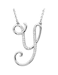 Sterling Silver Diamond Initial Necklace "Y" -- LIFETIME WARRANTY