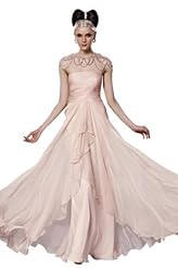 A-line Off the Shoulder Backless Beaded Chiffon Cocktail Floor Length Homecoming Dress/Pageant Dress/Prom Dress/Party Dress/Wedding Dress 