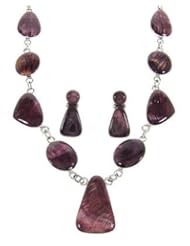 Southwest Purple Oyster Shell Link Necklace Earring Set PS61143