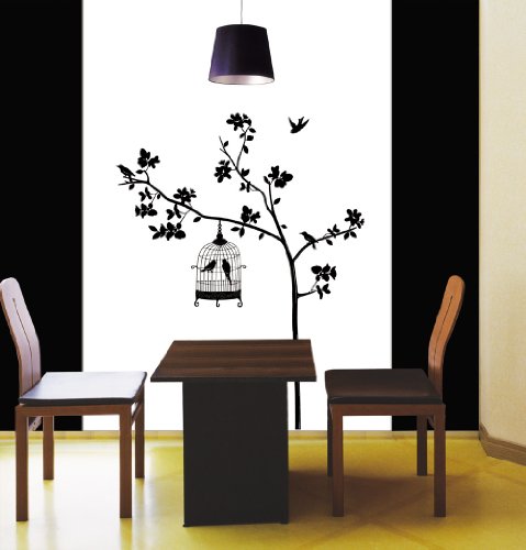 Easy Instant Decoration Wall Sticker Decal - Parisian Spring Bird in Tree Silhouette