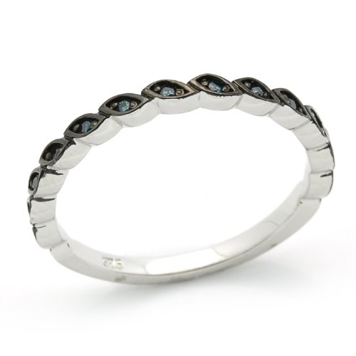14K Diamond Engagement Wedding Ring 0.08ct Round Blue Diamond Wedding Band Band (G-H, SI1)