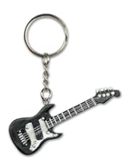 Home: Electric Guitar Stratocaster Keychain Black 2-1/2 Inch - Banberry Designs