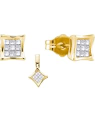 Real Diamond Earrings 0.30CTW DIAMOND INVISIBLE SET Yellow-gold 14K