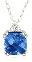 10k Choice of White or Yellow Gold, September Birthstone, Created Ceylon Sapphire and Diamond Pendant