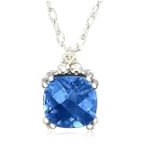 10k White or Yellow Gold, September Birthstone, Created Ceylon Sapphire and Diamond Pendant