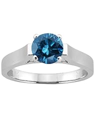 1.10 Ct Round Blue SI1/SI2 Diamond 18K White Gold Ring