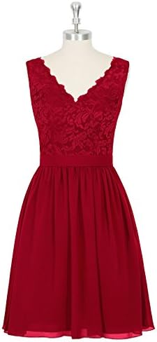 Scallop-hem Lace Neckline Lightweight Chiffon Burgundy Bridesmaid Dresses Skirt
