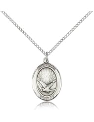 .925 Sterling Silver Holy Spirit Medal Pendant 3/4 x 1/2 Inches -8044- Comes with a .925 Sterling Silver Lite Curb Chain Neckace And a Black velvet Box