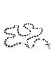 Black Diamond-Cut Rosary Chain .925 Sterling Silver / 28" 8mm