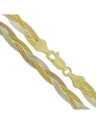 Sterling Silver Tri Colored Braided Herringbone Necklace 5mm 925 Italy Chain 20"