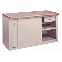 Lyon BB2875 Pressed Wood Over Wood Top Pre-Engineered Cabinet Work Bench with Sliding Doors and Drawer, 72" Width x 28" Depth x 34" Height, Wedgewood Blue