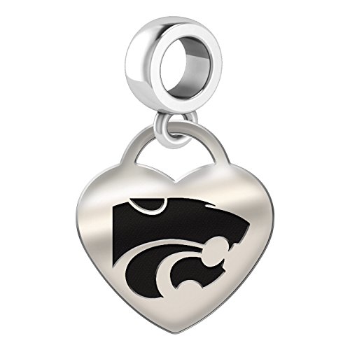 Kansas State Wildcats Heart Dangle Charm Fits All European Style Bead Charm Bracelets