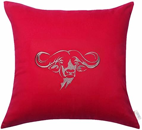 Embroidery Decorative Throw Pillow Cushion Cover Sham Case 18" (1 Side, African Animals Red #25)