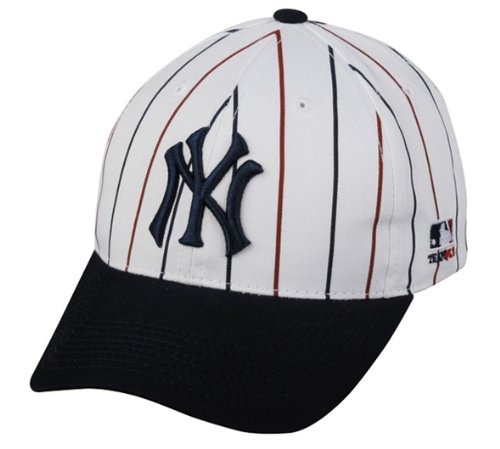MLB Cooperstown YOUTH New York YANKEES Wht Pin Stripe Hat Cap Adjustable Velcro TWILL Throwback