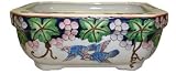 Chinese hand painted double walled porcelain bonsai planter pot - birds and grapevine design