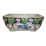 Chinese hand painted double walled porcelain bonsai planter pot - birds and grapevine... by Reorient