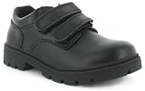Boys Coated Leather Velcro Black School Shoes - Black - UK 9-13