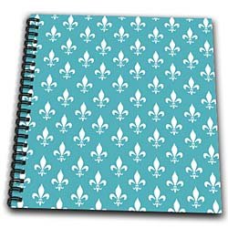 InspirationzStore Fleur de lis  Turquoise fleur de lis pattern  classic white stylish teal aqua blue  classy sophisticated elegant  Drawing Book  Drawing Book 8 x 8 inch Picture
