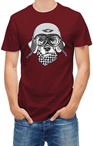 Tshirt rider dog in motorcycle helmet portrait Chili Red M