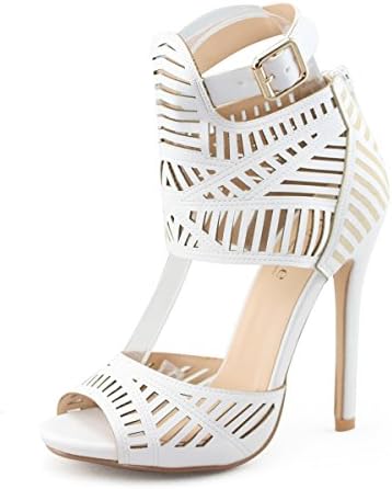 SHOEZY Women's High Heel Platform Pumps Cut Out Ankle Strap Shoes White US 9.5