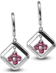 CleverEve Luxury Series One Pair Clover Silver Earrings w/ 3mm Genuine Round Ruby