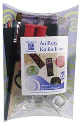 Art Night Out Party Kit for 4 People Makes 4 Rounded Square Resin Pendants in Silver Plate