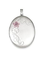 Sterling Silver W/ Enamel Flowers 34mm Oval Locket