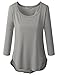Doublju Womens 3/4 Sleeve Round Neck Span High-Low Hemline Top