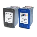 Electronics : Set of 2 TeckNet Compatible HP C8727AE Ink Cartridge No 27 Black and C8728AE Ink Cartridge No 28 C/M/Y