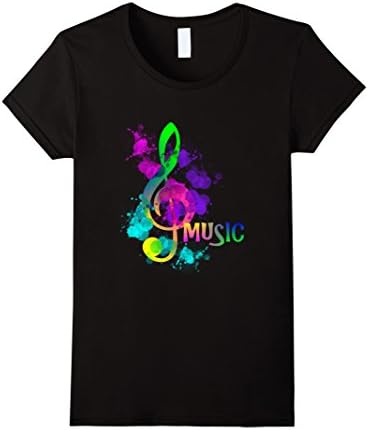 Women's Funky Colorful Music Treble Clef Musical Note T-Shirt Small Black