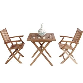 LNOSWF3 - Eucalyptus 3 Pieces (1 Table, 2 Chairs) Outdoor (Indoor) Garden Folding Table -...
