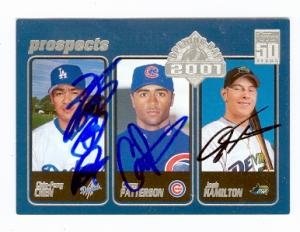 Chin-Feng Chen, Corey Patterson, Josh Hamilton Autographed/Hand Signed Baseball Card (Texas Rangers