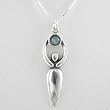 Celestial Lunar Goddess Pendant in Sterling Silver with a Rainbow Moonstone Gemstone Moon on a 16" Box Chain, #8720