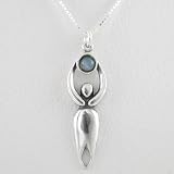 Labradorite Lunar Goddess Pendant in Sterling Silver on a 16 Box Chain, #8720