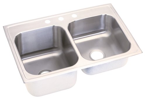 Elkay WLD3322D11_8DSRH4 Revere Waterford 33-by-22-by-11-by-8 Inch Double Bowl Stainless Steel Kitchen Sink