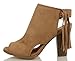 Delicious Women's Polite Peep Toe Faux Suede Fringe Tassel Stacked Heels Ankle Boot