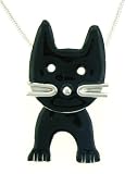 Black Cat Face w/ Swinging Legs Pendant Necklace