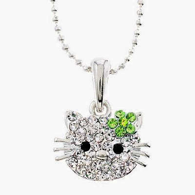 Celebrity Kitty Cat Green Cz Rhodium Teen Pendant