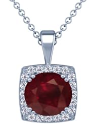 Platinum Cushion Cut Ruby And Round Diamond Pendant