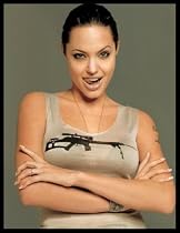 Angelina Jolie (Machine Gun Tank Top) Art Framed Poster Print - 24" X 36"