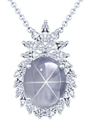 14K White Gold Oval Cut Blue Sapphire And Marquise Diamond Pendant