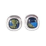 Earrings - XE-9 - Genuine Handmade Dichroic Glass Earrings - Post Style - Square-Round Shape ~ All Findings are made of .925 Sterling Silver