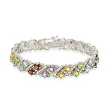 Sterling Silver 11.25ct TGW Multi Gemstone & Diamond Accent Estate Bracelet