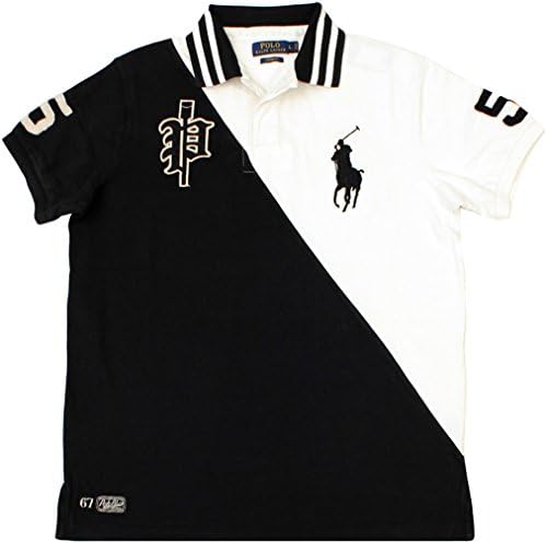 Polo Ralph Lauren Men's Custom-Fit Two-Toned Big Pony Crew Polo, Black/White, Large