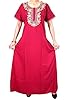 Womans Moroccan Kaftan Floral Embroidered Red Abaya Gown Maxi Dress Xxl